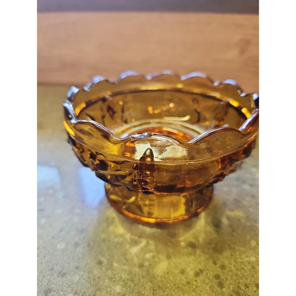 Indiana Glass Amber Stars And Bars Fairy Lamp BASE ONLY PLEASE READ DESCRIPTION